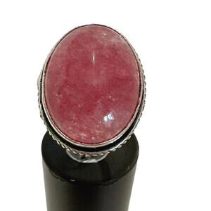 Rhodochrosite genuine gemstone ring size 6 hand silver overlay stamped 925